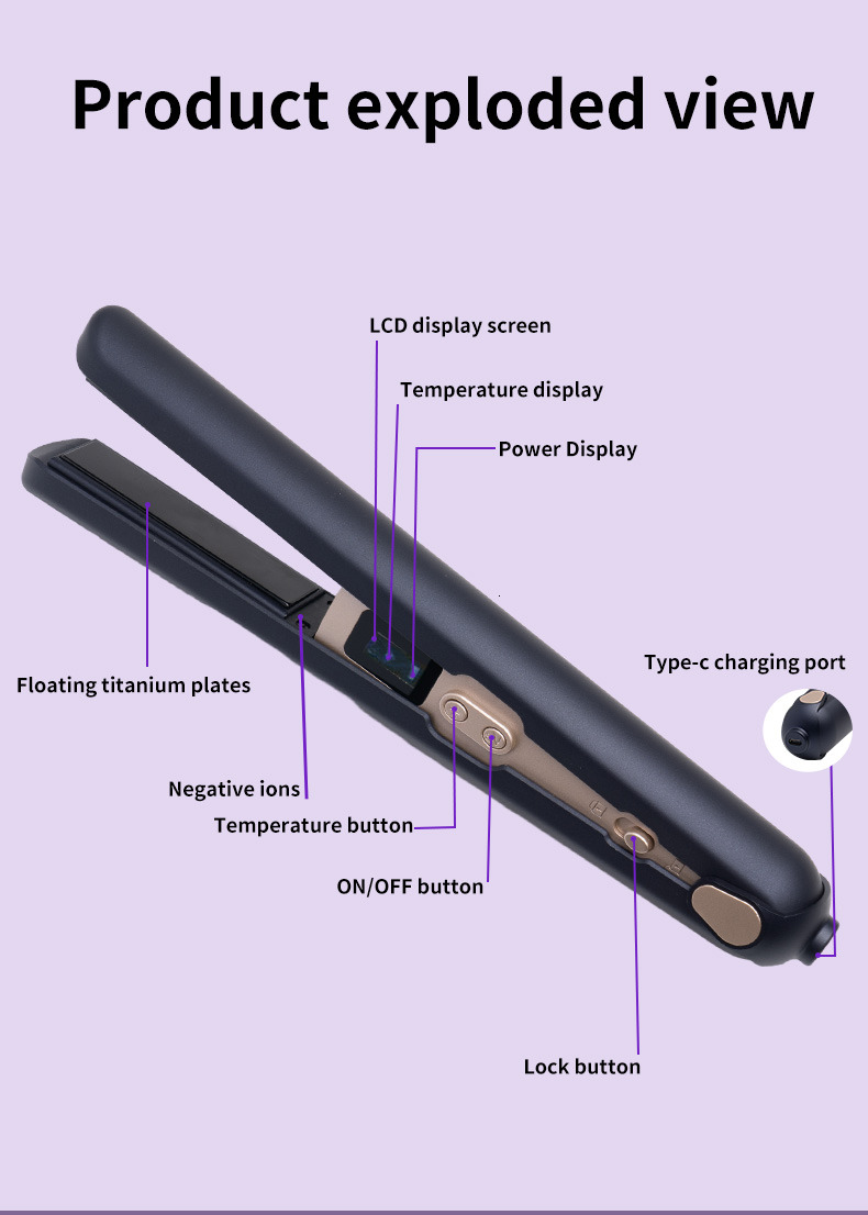 2 In 1 Cordless Hair Straightener Curler LCD Display USB Charging Ceramic Iron Smooth Styler Hairdressing Tools