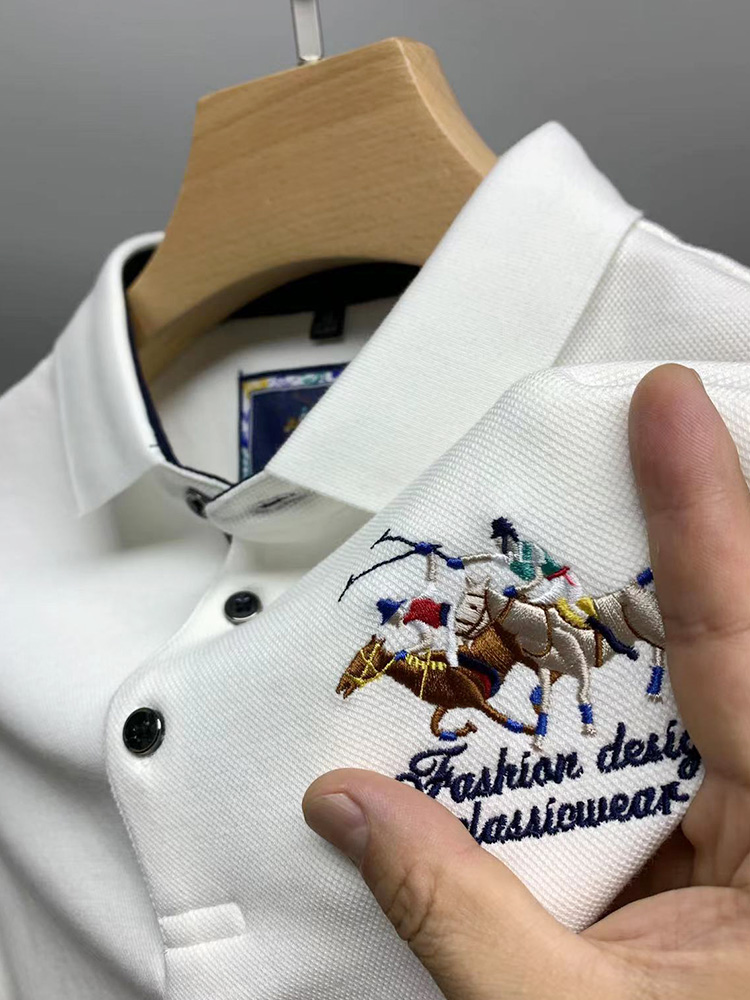 100pt Cotton Embroidery Long-sleeved T-shirt Men's Casual Lapel High-end POLO Shirt Sports Spring and Autumn Top Tshirt Ropa