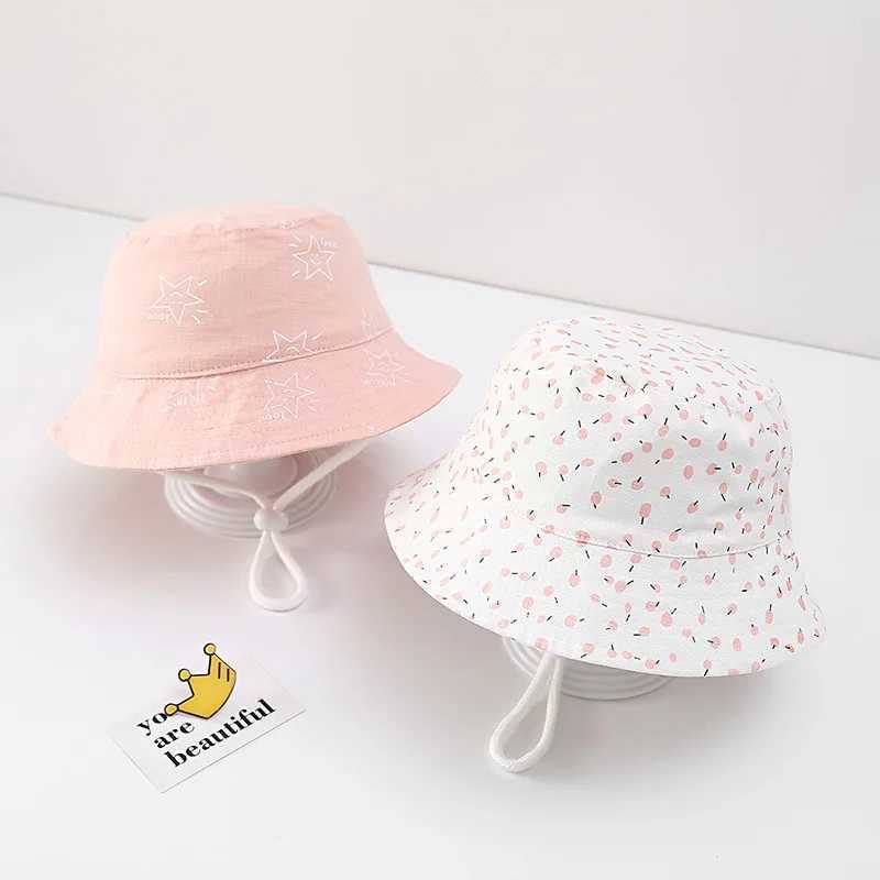 Caps Hats Cute and lovely baby girl bucket hat summer baby boy girl sun hat cute star width Brim baby toddler children fisherman Panama hat H241223