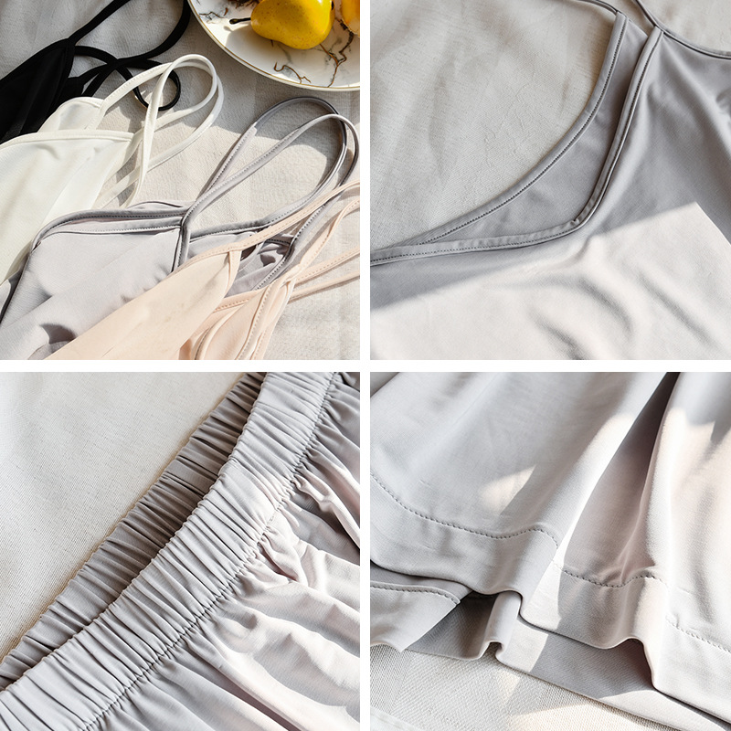 B425-Spring and Autumn Ice Silk Nightdress Women's Summer Thin Sexy Pajamas Loose Simulation Silk Camisole Vest Skirt