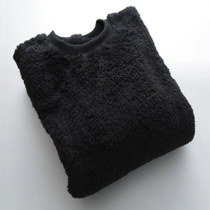 mens round neck pull up sweatshirt plain soft plush top double-sided coral velvet home textile outdoor sweatshirt 241223