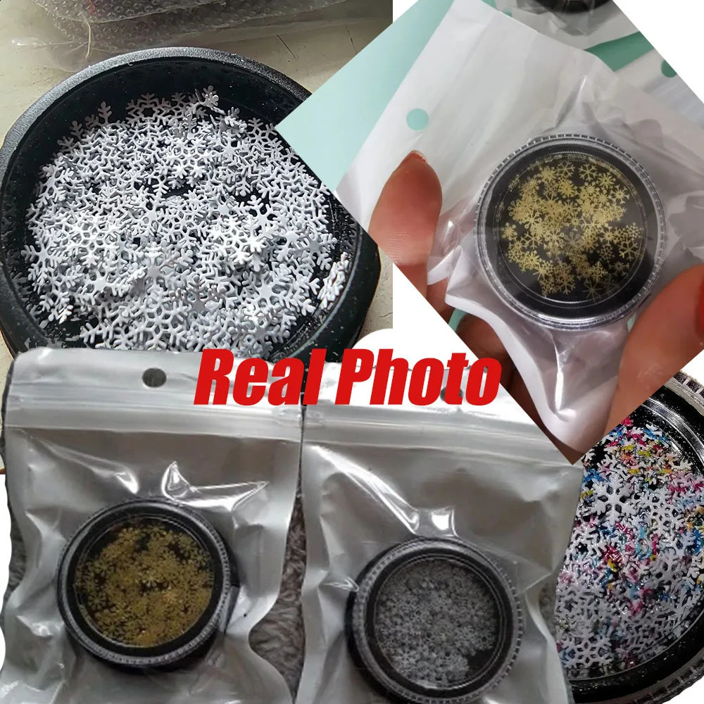 3D Christmas Snowflakes Metal Nail Glitter Sequins Mixed- Hollow-Out White Snow Flakes 3D Xmas Alloy SnowFlakes Decor 241223