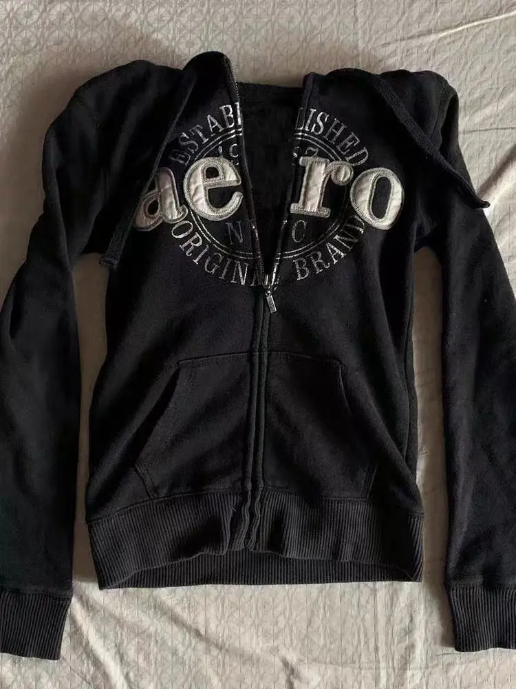 American Retro Hoodie Vintage Design Black Hoodies Women Casual Jacket Autumn Y2k Tops New Grunge Versatile Sweatshirts