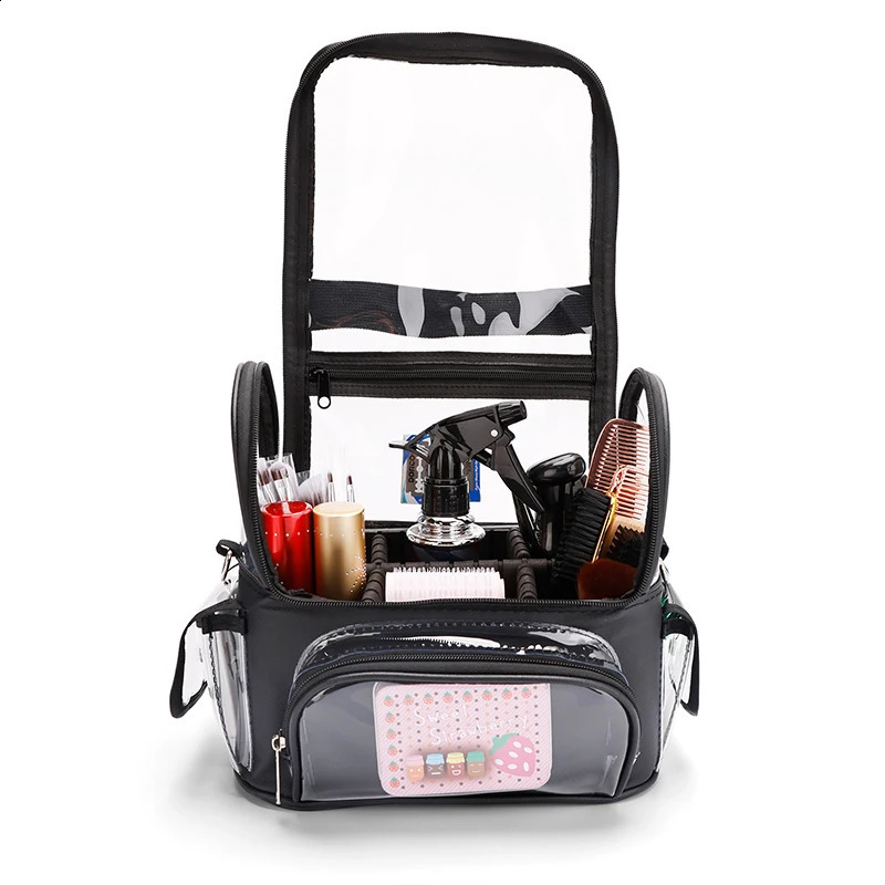 Professional Dividers Makeup Brush Case Makeup Artist Travel Clear Waterproof Cosmetic Organizer Bag with Adjustable Strap 241223