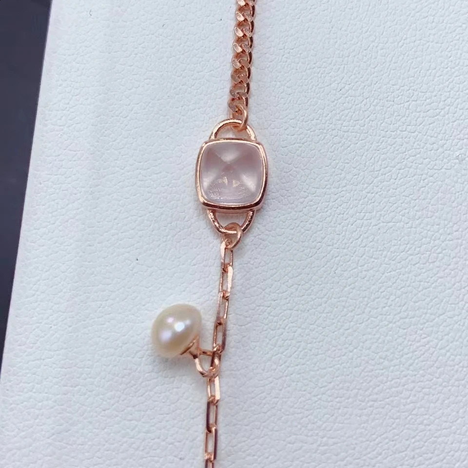 Natural Rose Quartz and Pearl Bracelet for Daily Wear 6mm 1ct Natural Rose Quartz 925 Silver Bracelet with Gold Plated 241220