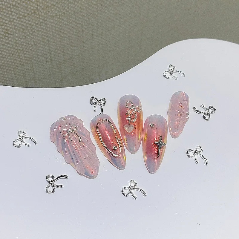 TSZS 10pcsLot Korea Kawaii Bow Ribbon Nail Art Sharms Metal Cute Colorful Bowknot Ribbon Nail Art Decoration 241223