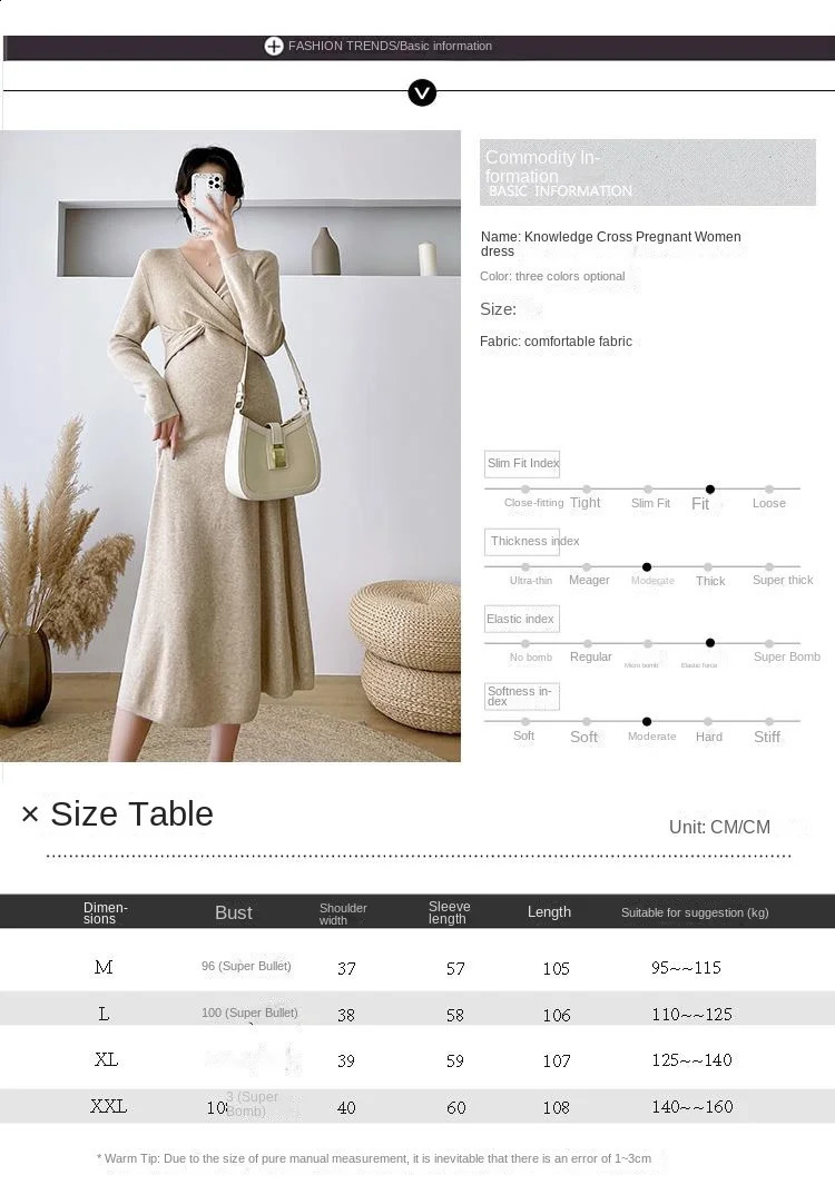 O70716# Dress Pregnant Long Sleeve Trendy Fashion Mom Loose Dress Women Maternity Clothes Knitted Mid-Long Pregnancy Dress 241223