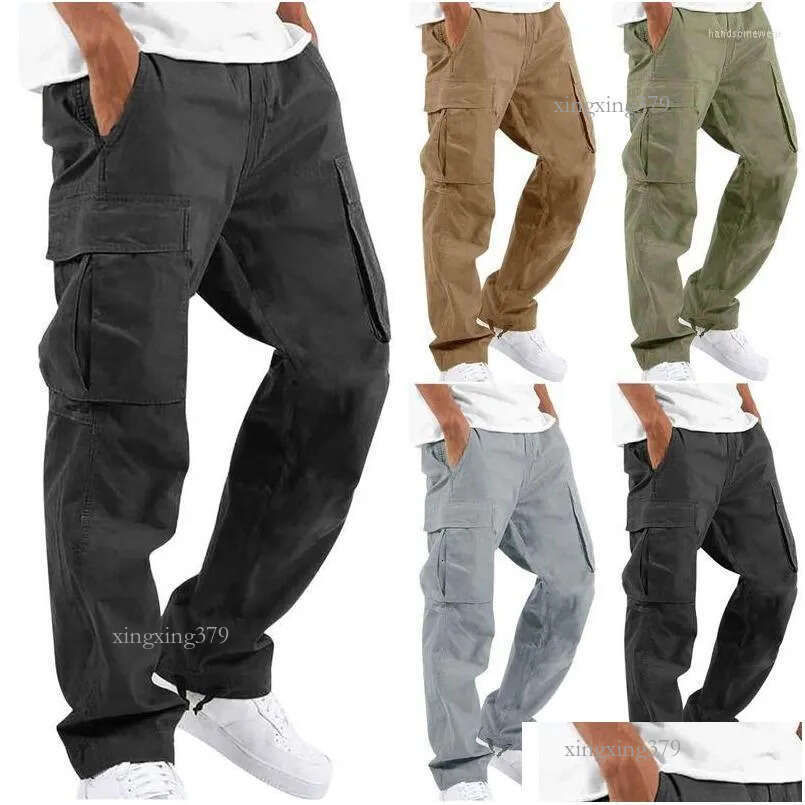 Mens Pants Mem Mti-Pockets Spring Summer Cargo Men Streetwear Zipper Leg Skinny Work Joggers Cotton Casual Trousers Drop Delivery Appa Otqy5