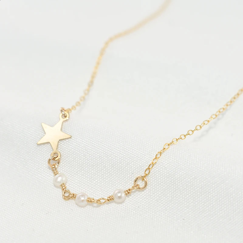 14K Gold Filled Natural Pearl Necklace Choker Handmade Pendants Collier Femme Kolye Boho Jewelry for Women Star Pendant Necklace 241220
