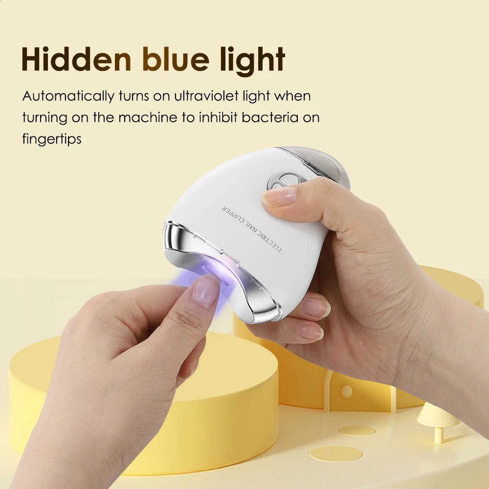 Electric Nail Clipper With Blue Light Adult Baby Toes Automatic Nail Clippers Grinder Manicure Cutter Trimming Polishing Tools 241223