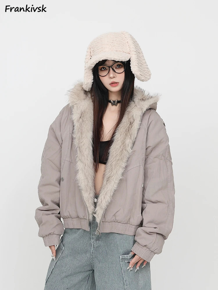 Hooded Parkas Women Winter Plus Veet Thicker Coats Warm American Retro Loose Casual Streetwear All-Match Comfortable Clothing