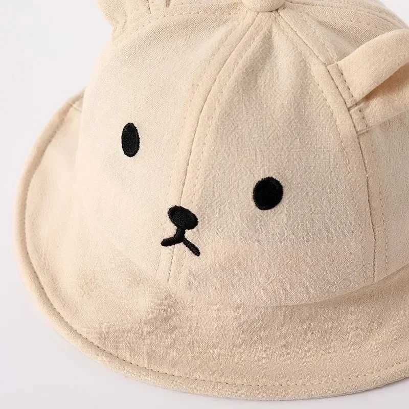 Caps Hats Cute Bear Baby Bucket Hat with Ears Boys and Girls Cotton Children Sun Outdoor Summer Panama H241223OAOO