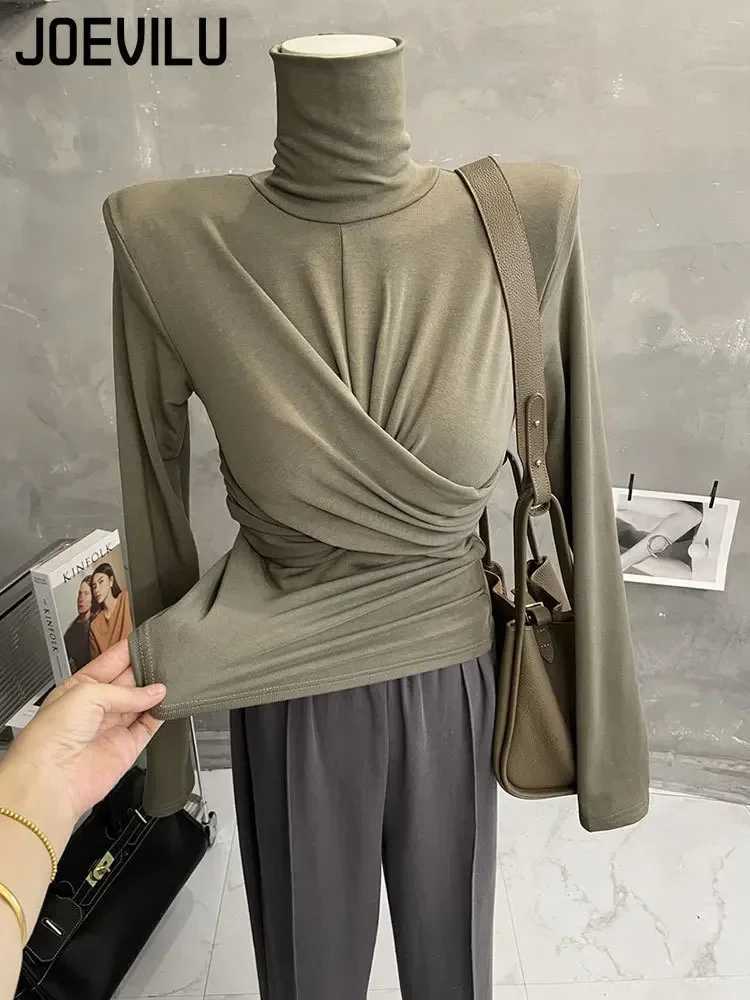 Turtleneck Base Shirt Womens Sexy Twisted Top Korean Fashion Ultra Thin Long Sved T-shirt Autumn and Winter Warm Plush Zipper W241223