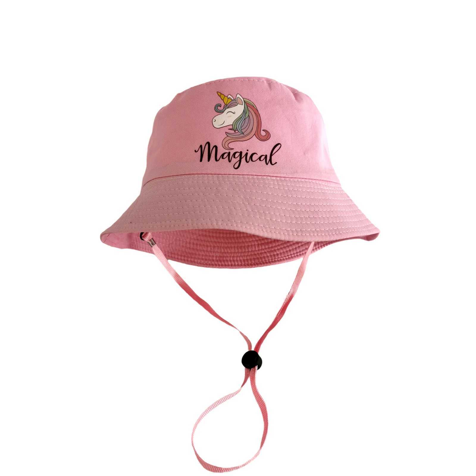 Caps Hats Girl bucket hat accessories girl summer sun fishing hat children windproof rope mom and my hat H241223
