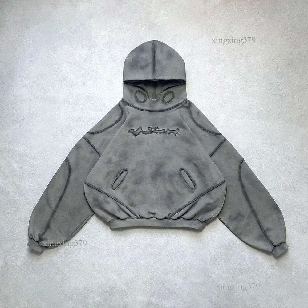 Wilderness style three line washed and faded hoodie sweater texture pure cotton simple loose couple hoodie 240909