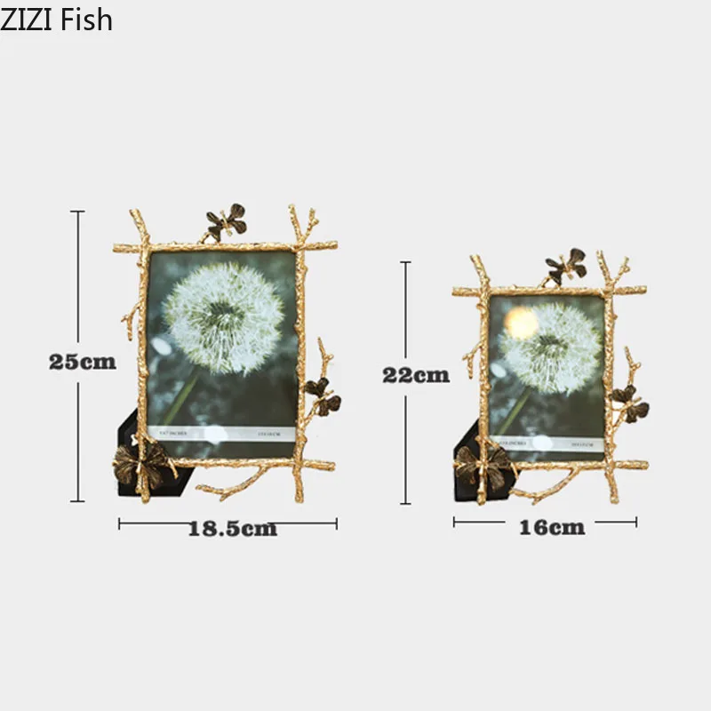 6/7/10Inch Nordic Vintage Metal Butterfly Photo Frame Family Portrait Nightstand Desktop Square Golden Picture Frames Home Decor H260306