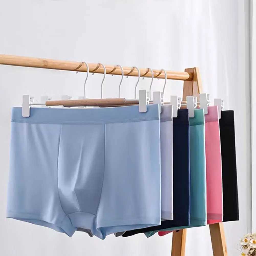 Mens underwear solid color mid waist elastic seamless mens boxing underwear smooth anti-corrosion W241223