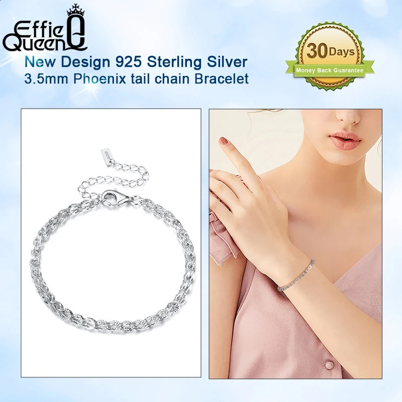 EFFIE QUEEN Fashionable 3.5mm Phoenix Tail Chain Bracelet 925 Sterling Silver Women Wearing Bracelets Jewelry Gift SB112 241214