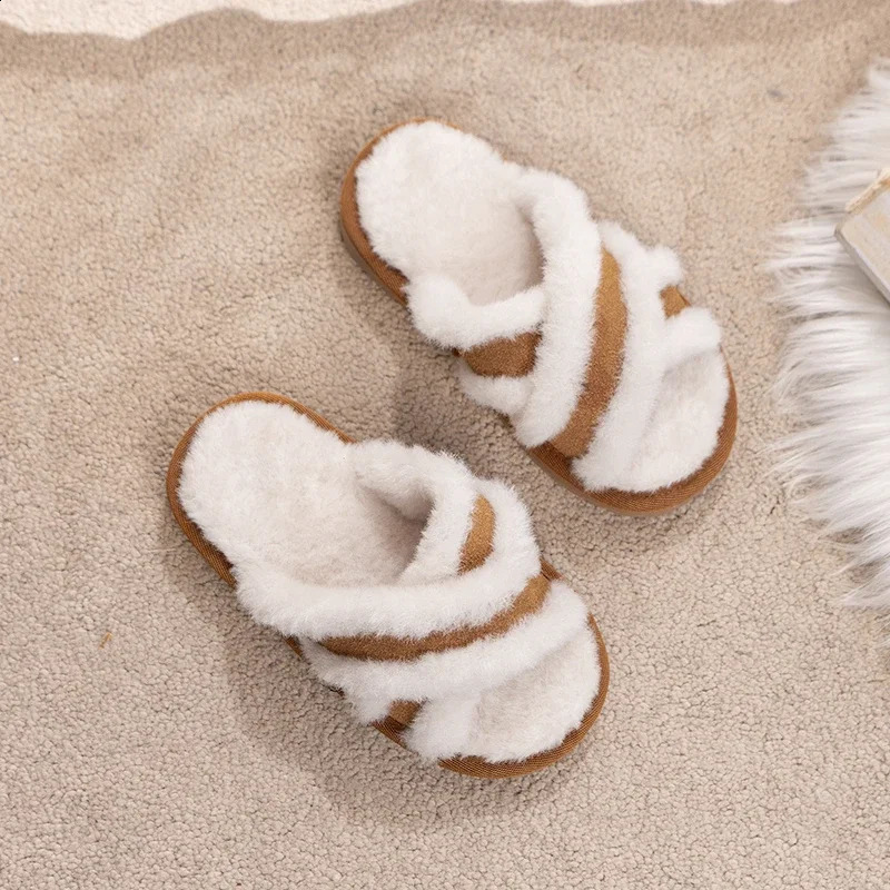 Winter Childrens Slippers Simple Fashion Girls Mules Slippers Open-toe Soft Kids Causal Boys Warm Home Slippers Furry Hairy 241223