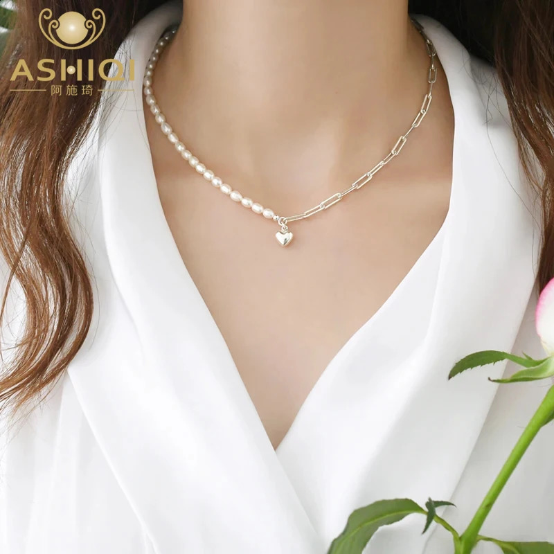 ASHIQI Natural Freshwater Pearl Necklace 925 Sterling Silver Necklace Jewelry for women High Quality Fine Jewelry 241220