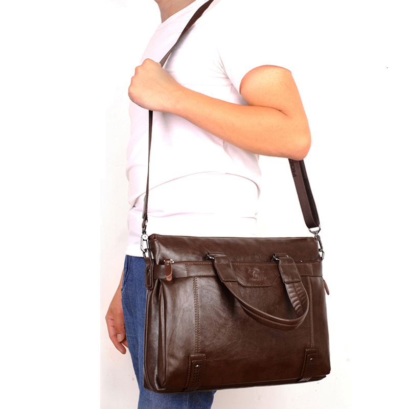 Men's 15In Computer Male Leather Briefcase Men Shoulder Laptop Bag Office Casual Sacoche A Case For Documents