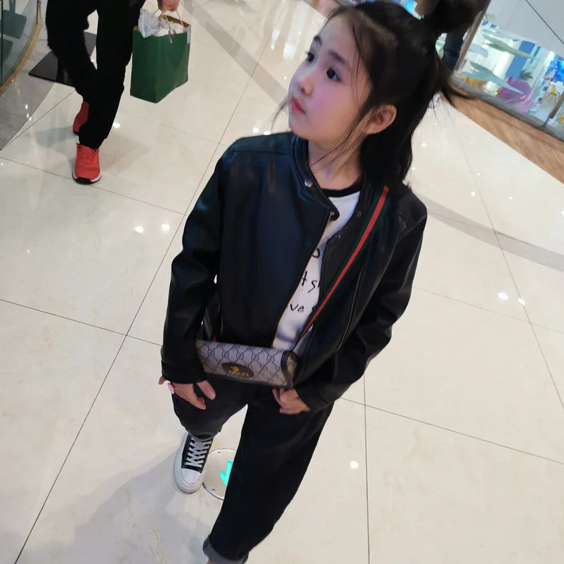 Spring Autumn Girl PU Leather Motorcycle Jacket 1-10 Years Kids Little Girl Outerwear Coat Infant Baby Girl Catwalk Outfit 241223