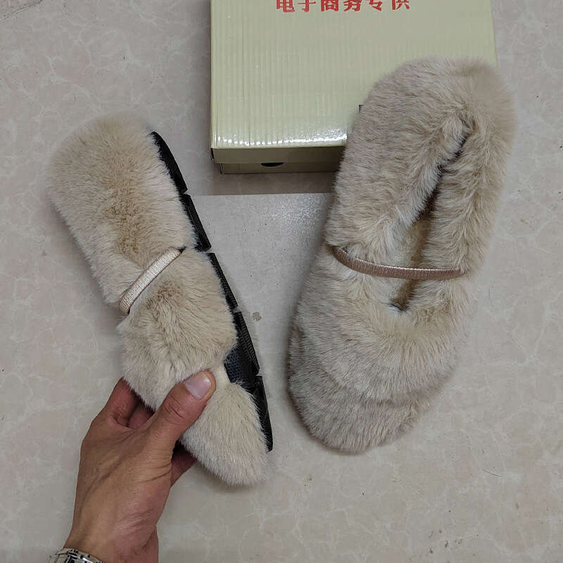 Lambs, Edamame Women's Autumn And Winter With Thick Velvet Sole, One Foot On Top, Hairy Shoes, Cotton Scoop Shoes For Outer Wear, Size 41-43
