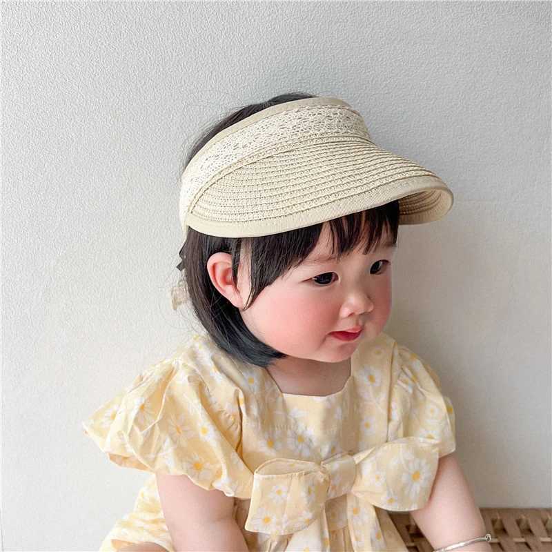 Caps Hats Lace Bow Baby Straw Hat Summer Sunscreen Sunshade Hat Suitable for Preschool Girls South Korea Kuan Brim Childrens Beach Sunshade Hat H24122