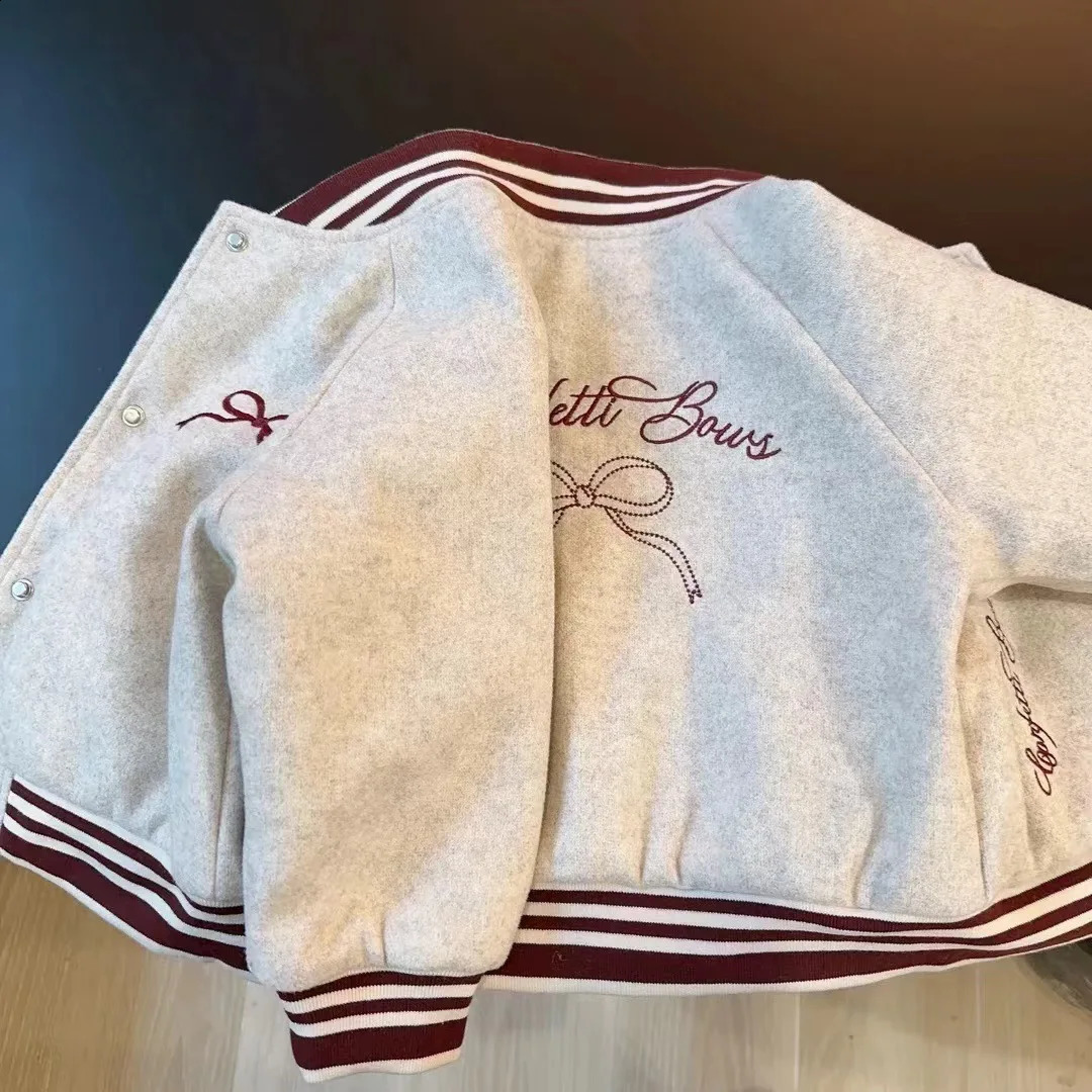 Children Girls Outerwears Coat Autumn Winter Cotton Padded Thickened Kids Girls Baseball Jacket Bow Striped Baby Girl Coat 241223