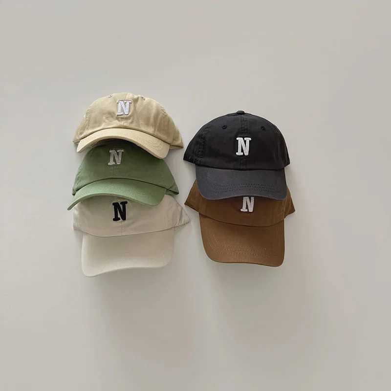 Caps Hats N-letter embroidered childrens baseball cap for boys and girls spring and summer soft cotton adjustable foot cap childrens outdoor leisure s