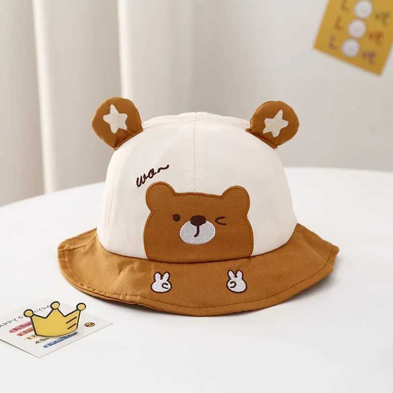 Caps Hats Baby boy sun hat children summer fisherman hat baby girl sun hat cute bear cartoon frog children bucket hat H241223