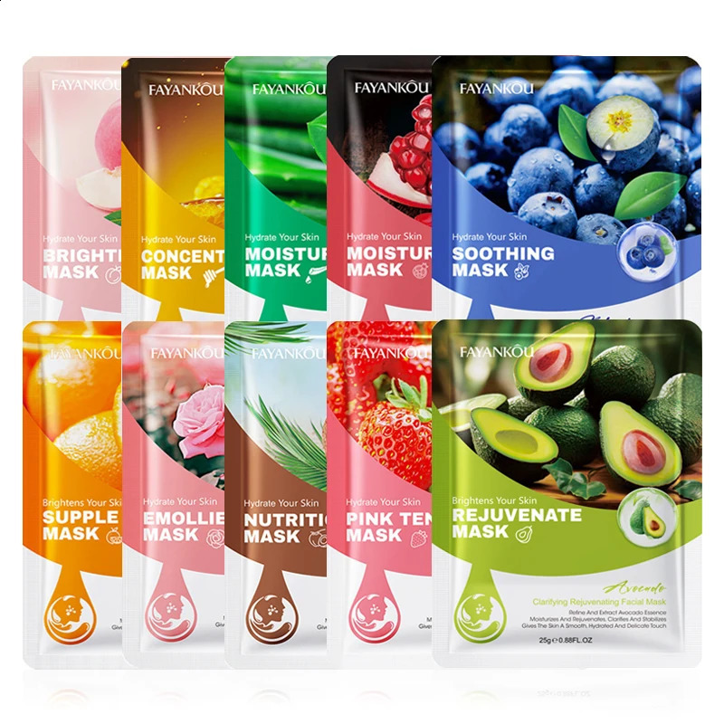 10pcs Fruits Facial Masks For Face Skincare Moisturizing Brightening Hydrating Firming Face Mask Beauty Face Skin Care Products 241223
