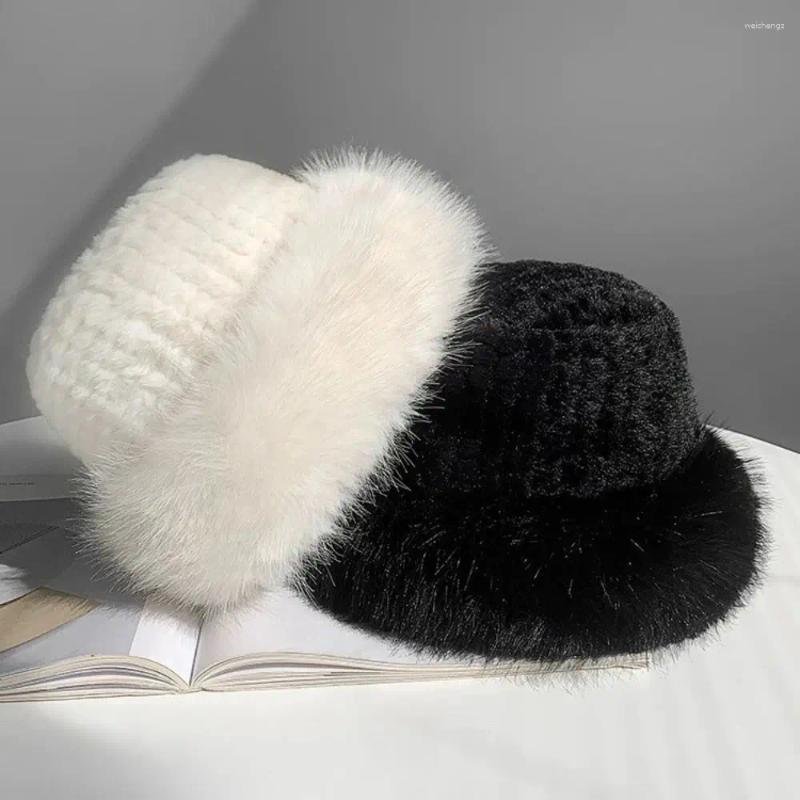 Berets Fur Earflap Hat Women's Winter Thick Warm Snow Ski Cap Russian Lady Windproof Ear Warmer Bonnet Knit