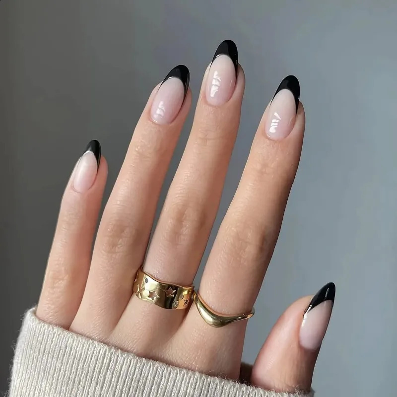24PCS Press on Nails Short Almond Medium Fake False Nails With Glue Acrylic Nail Art Nails for Women Girls Almond Nude Gradient 241223