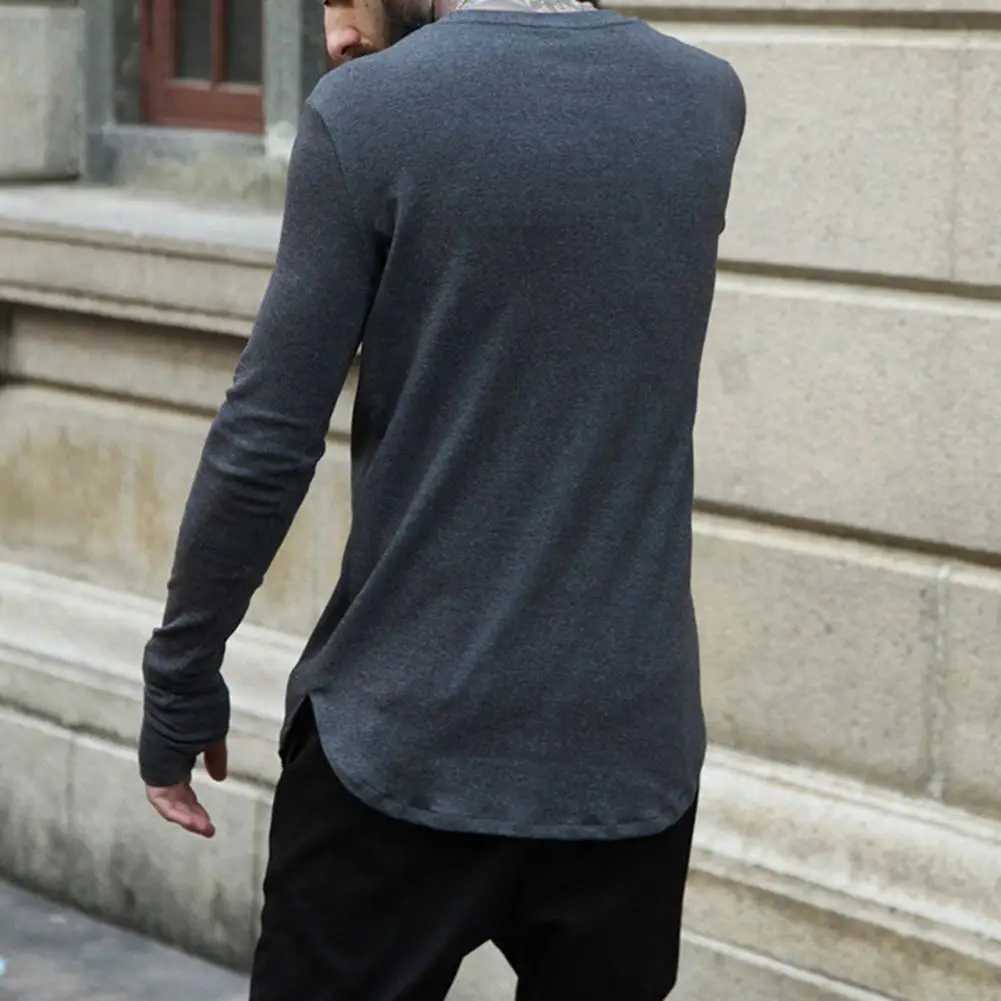 Casual mens top mens spring T-shirt long sleeves round neck soft warm thumb hole mens T-shirt M241223