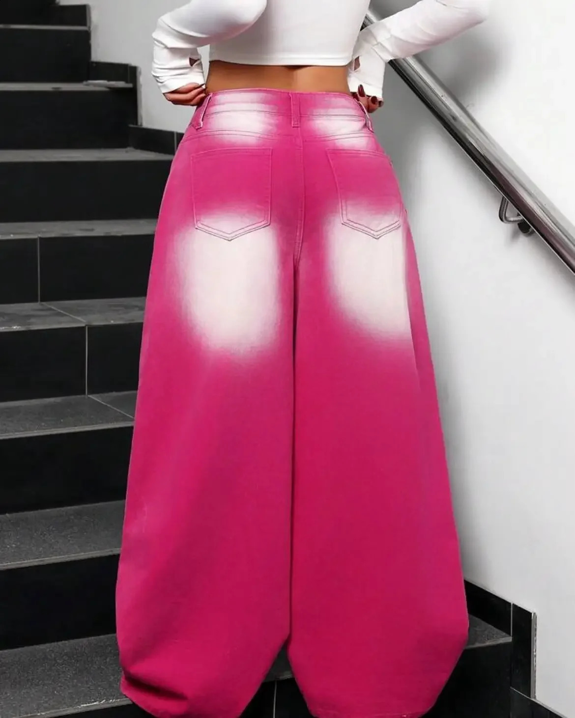American Retro Color Block Tie Dye Gradient Jeans Straight Loose Washed Wide Leg Pants Casual Fashion Punk Streetwear Jeans 241223