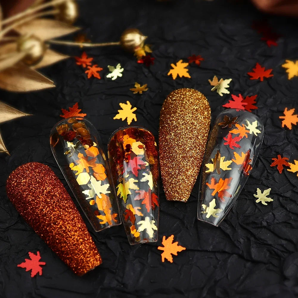 Autumn Maple Leafs Nail Art Glitter Flakes Shiny Fall Leaf Sequins Manicure Decoration Nails Supplies Charms DIY Accessories 241223