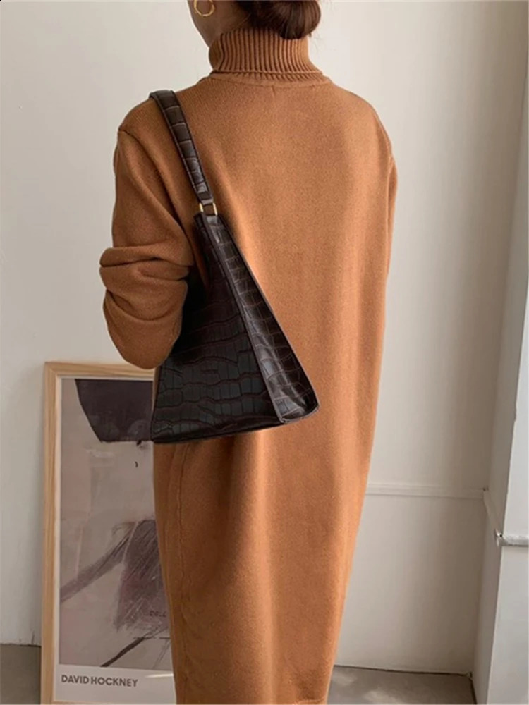 REALEFT Autumn Winter Loose Turtleneck Dress Female Straight Sweater Dresses Long Sleeve Knitted Womens 241218