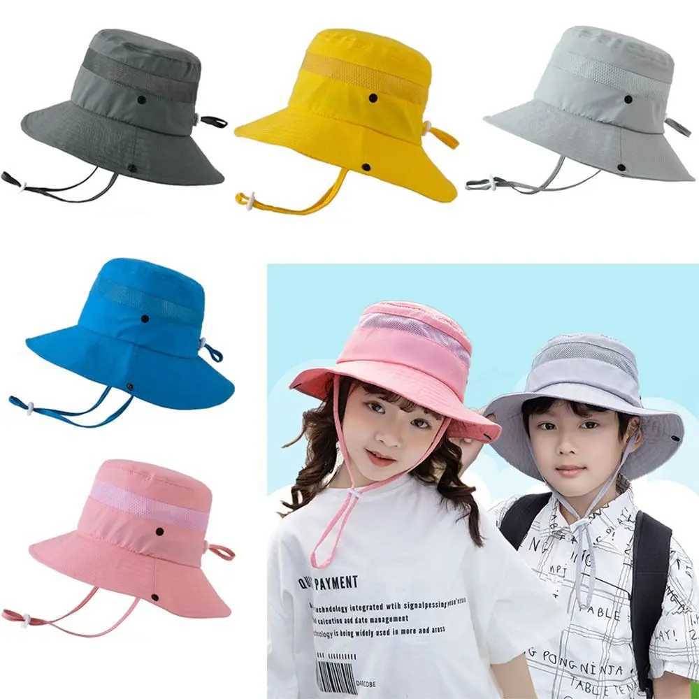 Caps Hats Childrens summer flap hat adjustable width Brim hat boys and girls bucket hat UV protection outdoor beach sun hat H241223