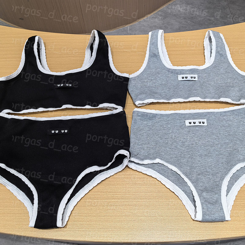 Designer Women Sporty Tank Bra Set Luxury Letters Ribbed Tankinis Contrast Color Brand Beach Bras Briefs Beachwear Gym Underwear