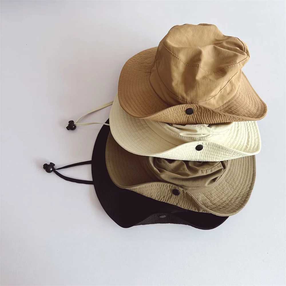 Caps Hats New Childrens Bucket Hat Summer Solid Color Sunhat Childrens Fishing Hat Sunhade Visor Boys and Girls Outdoor Fashion Beach Hat 2-6Y H241223