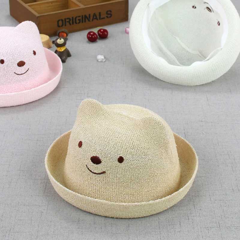 Caps Hats Childrens Cute Bear Bucket Hat Summer Outdoor UV Protection Grass Pot Hat Boys and Girls Korean Preschool Childrens Sunshine Sunshade Hat H2