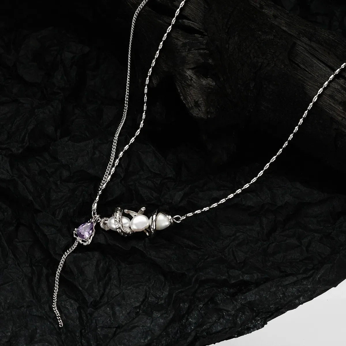 Ables Chic Solid 925 Silver Multi Strand Chain Zircon Pearl Accent Original Woman Necklace Y1S2N1001 241220