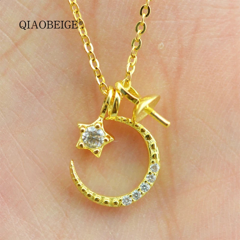 QIAOBEIGE stars moon necklace jewelry 925 sterling silver pendant necklace mountings DIY pearl accessories for gifts for women 241220