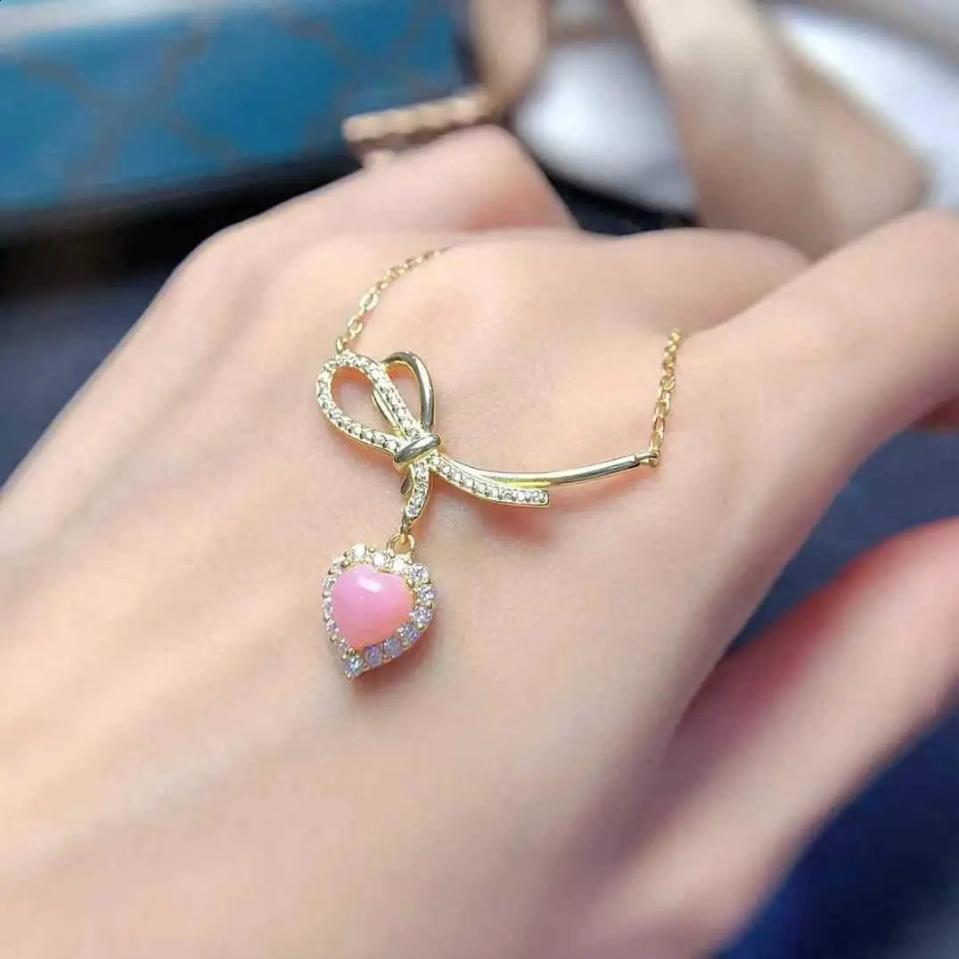 Pure Natural Pink Opal Necklace For Sale 925 Sterling Silver Cute Female Love Heart necklace Natural Real Opal 241220
