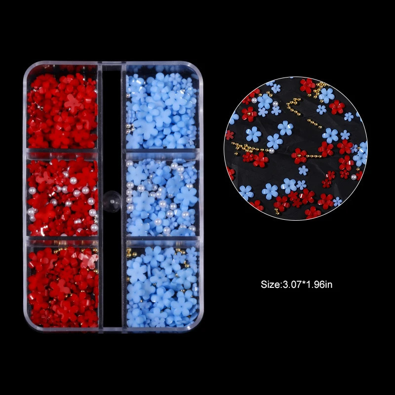 3D Flower Nail Arts Charms With Silver Gold Beads Cute Five Petal Flower Ornaments Nail Gems Acrylic Resin Flower for Nail Art 241223