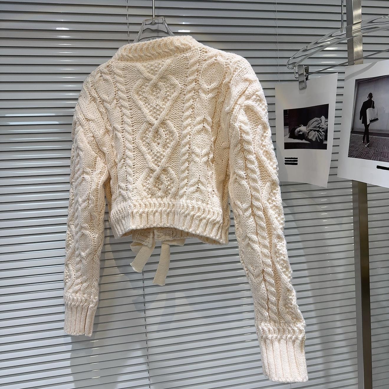 Sweet Spliced Bowknot Knitting Pullover Sweater For Womne Round Neck Long Sleeve Solid Temperament Sweater Female Winter New