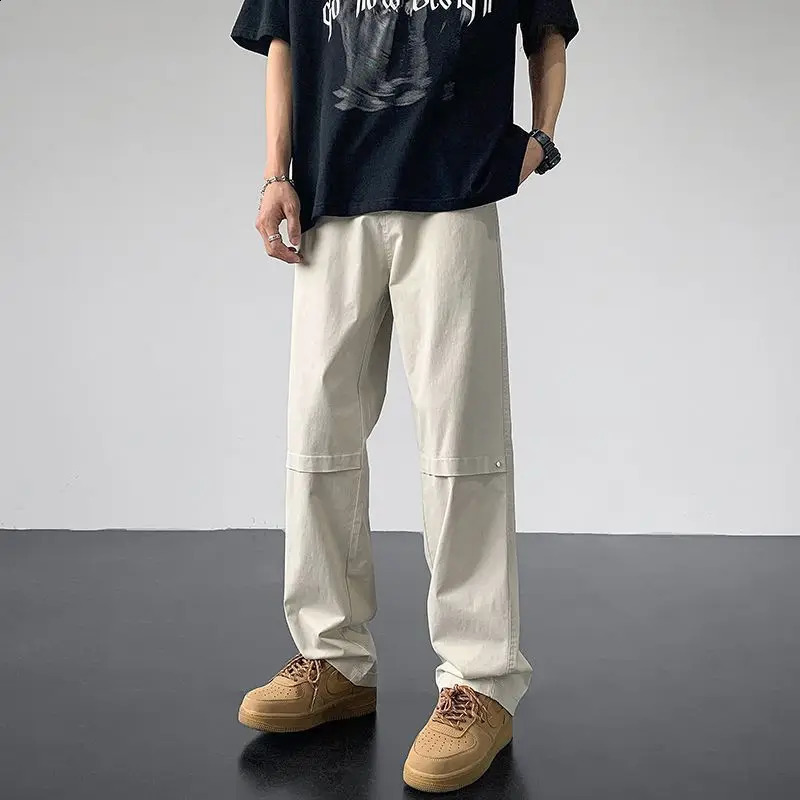 Work Pants Mens American Retro Ice Silk Casual Pants Straight Tube Loose High Street Logging Pants 241223