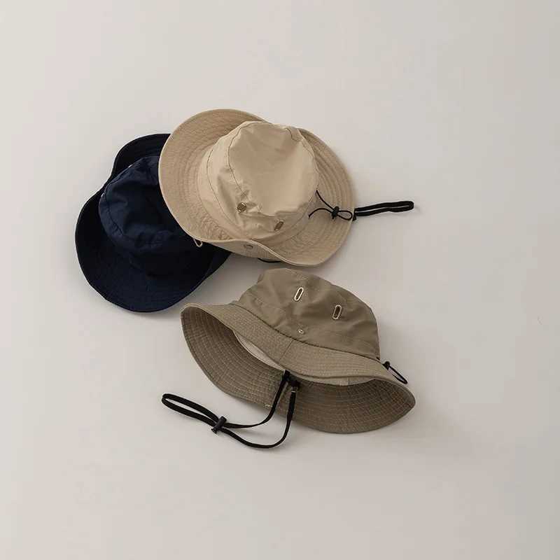 Caps Hats Japanese solid color childrens fisherman hat spring and summer adjustable childrens outdoor sun hat Korean boy and girl casual hat H241223
