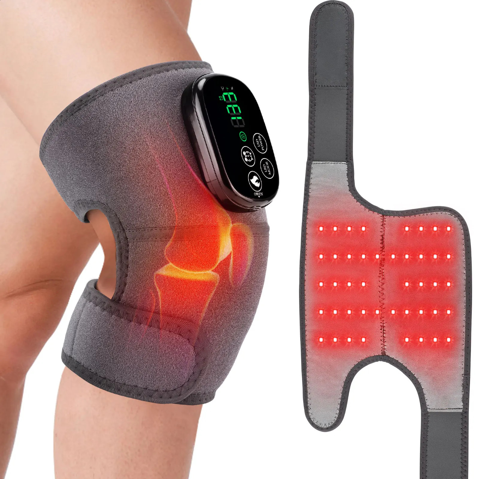 Multifunctional LED Knee Massager 650nm and 850nm Red Light Heating Vibration Massage Electric Infrared Knee Pad Leg Joint Brace 241223